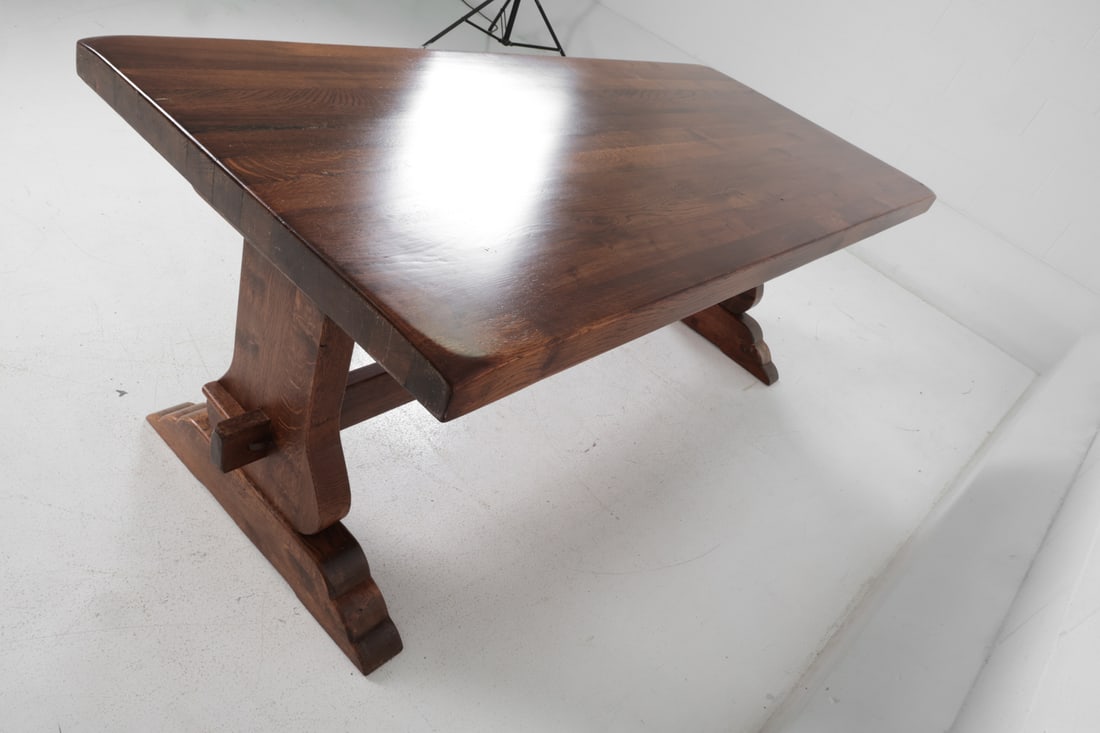 DUTCH OAK TRESTLE DINING TABLE - 17