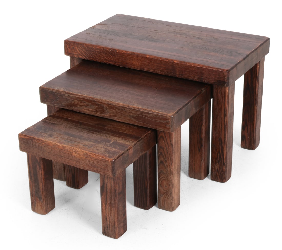 DUTCH BRUTALIST OAK NESTING TABLES C. 1970S (1 of 15)