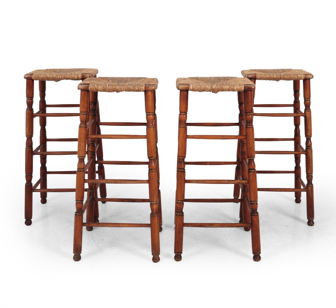 (4) DUTCH RUSH & BEECH BAR STOOLS - 2