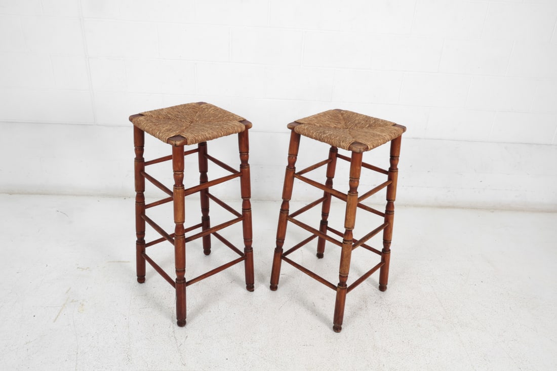 (4) DUTCH RUSH & BEECH BAR STOOLS - 3