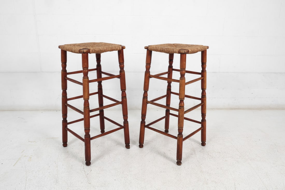(4) DUTCH RUSH & BEECH BAR STOOLS - 4