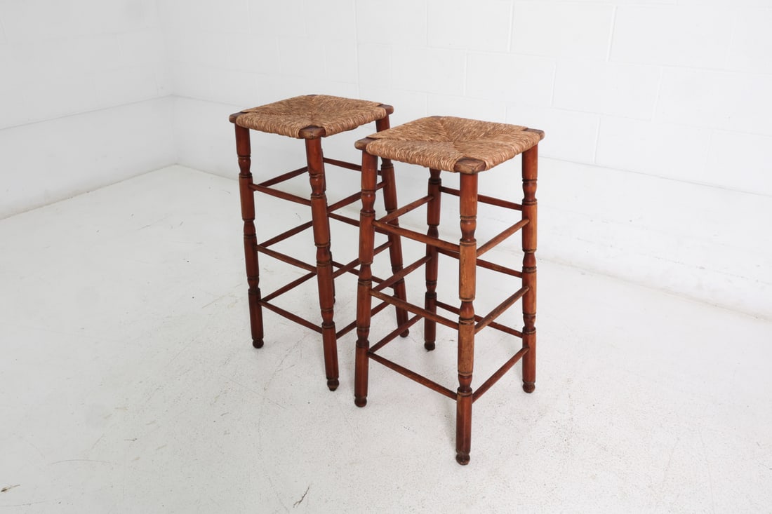 (4) DUTCH RUSH & BEECH BAR STOOLS - 5