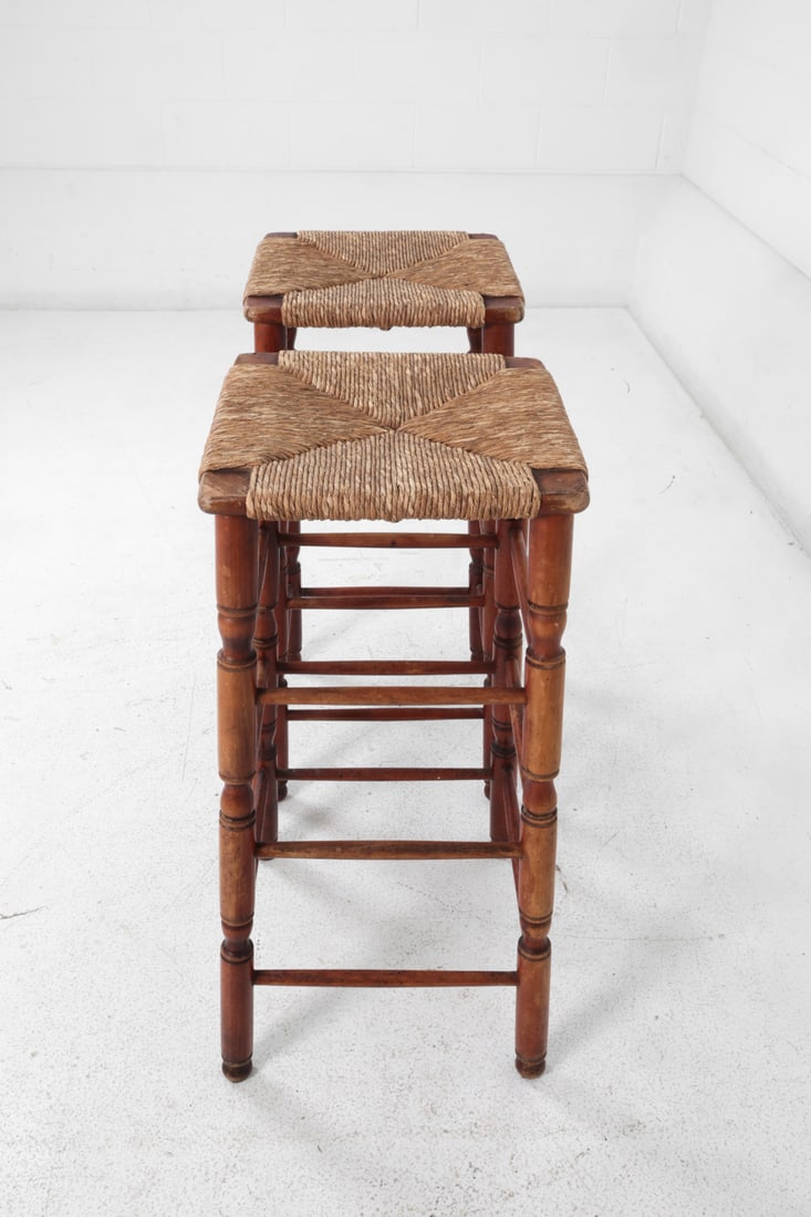 (4) DUTCH RUSH & BEECH BAR STOOLS - 6