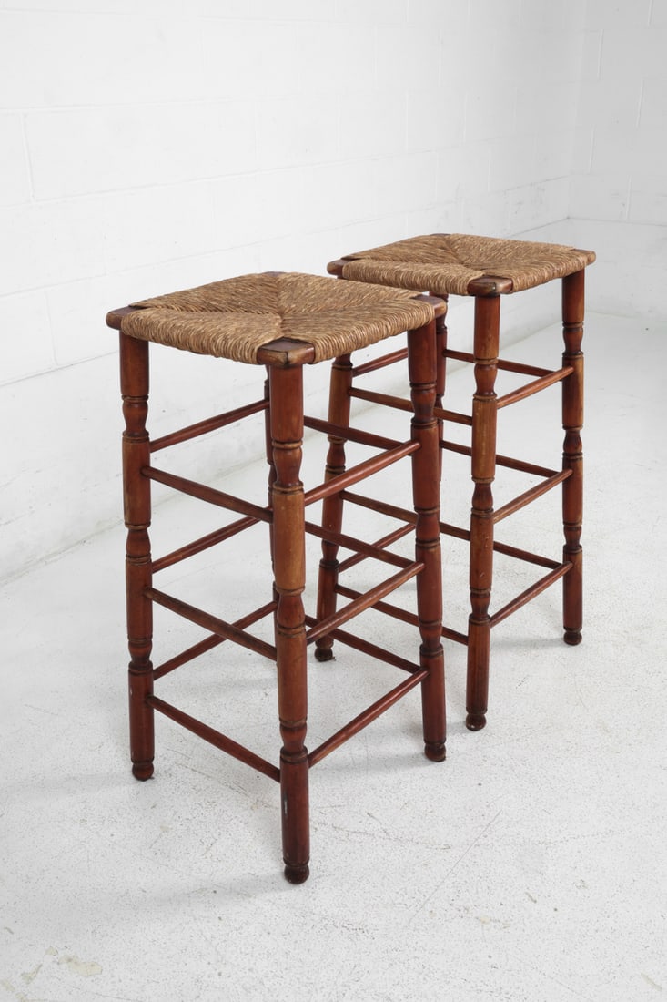 (4) DUTCH RUSH & BEECH BAR STOOLS - 8