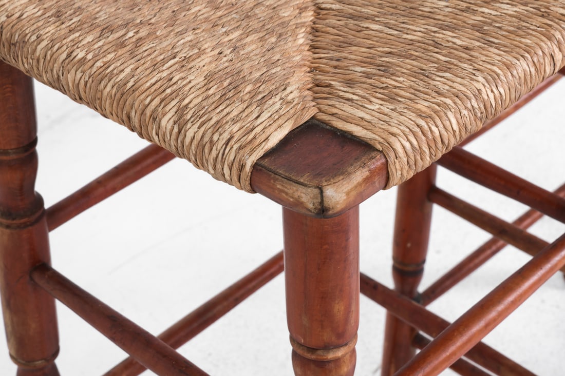 (4) DUTCH RUSH & BEECH BAR STOOLS - 9