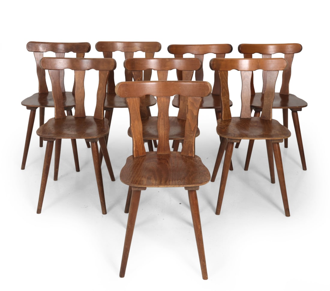 (8) FRENCH BRUTALIST BEECH DINING CHAIRS C. 1960S (1 of 16)