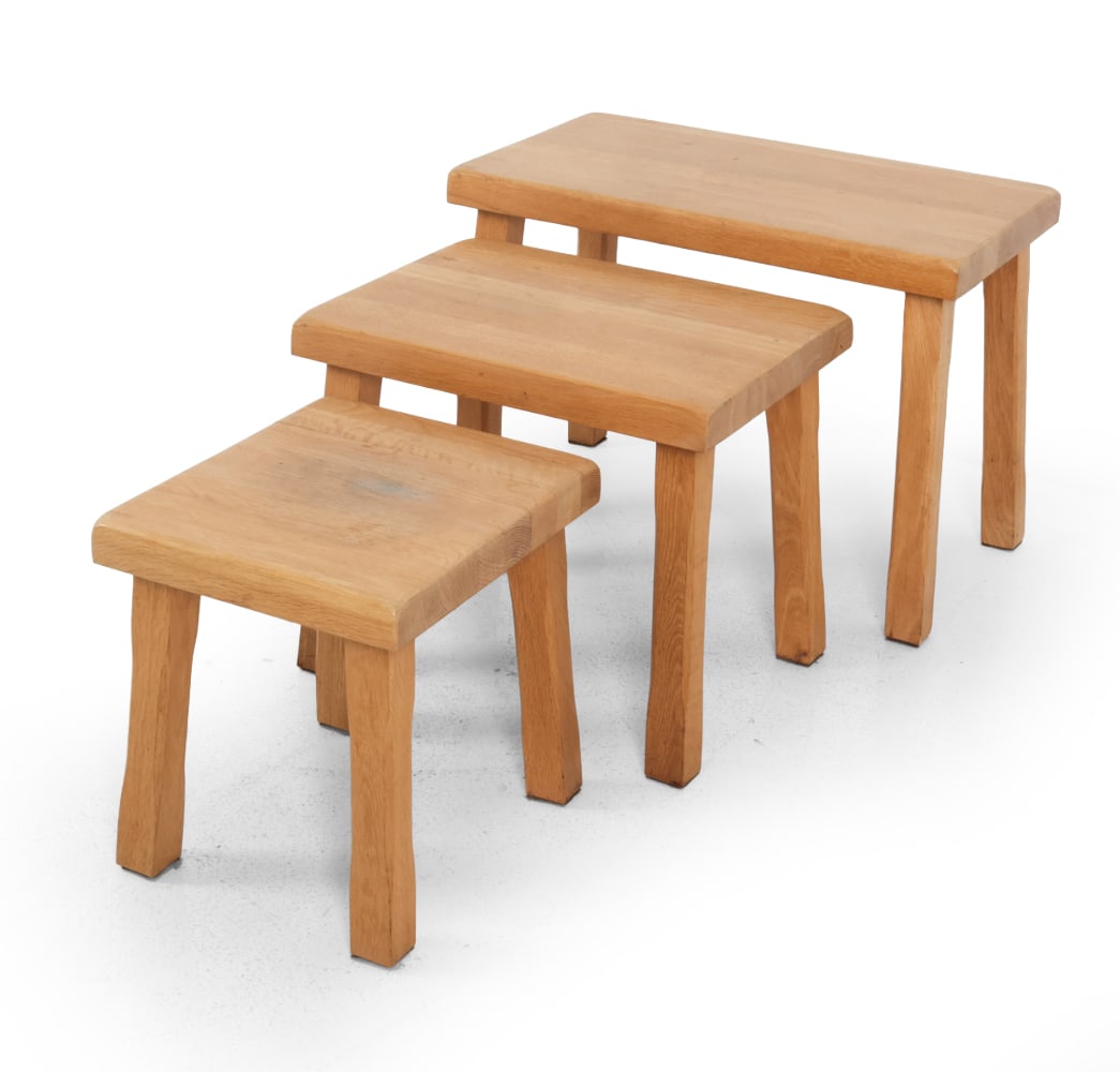 DUTCH BRUTALIST OAK NESTING TABLES C. 1970S (1 of 14)