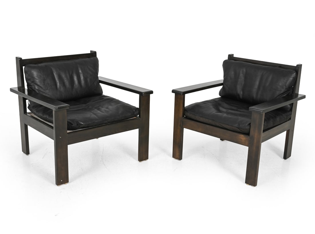 PAIR WIKKELSO STYLE DANISH LEATHER LOUNGE CHAIRS (1 of 13)