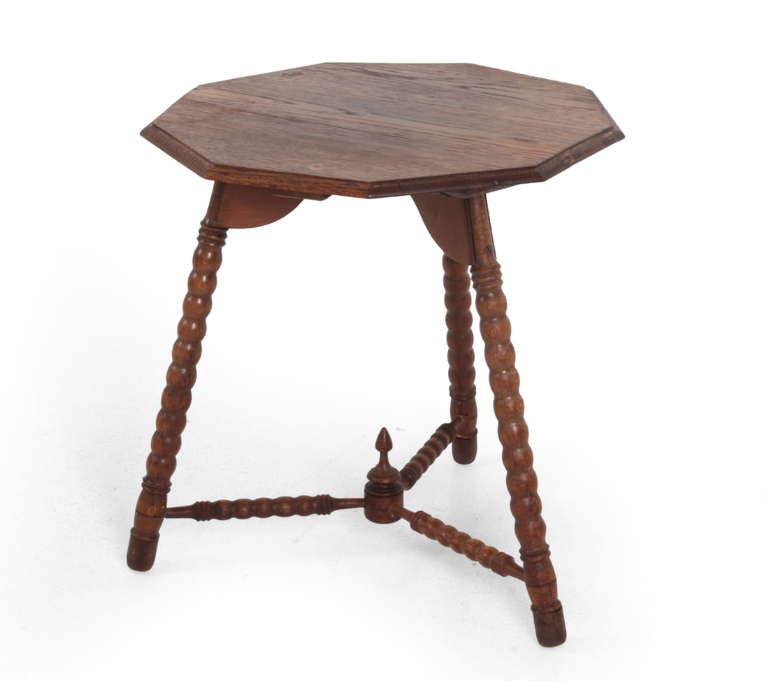 DUTCH BOBBIN TURNED OAK SIDE TABLE C. 1940S (1 of 20)