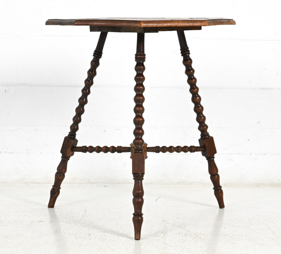 DUTCH BOBBIN TURNED OAK OCTAGONAL SIDE TABLE - 2