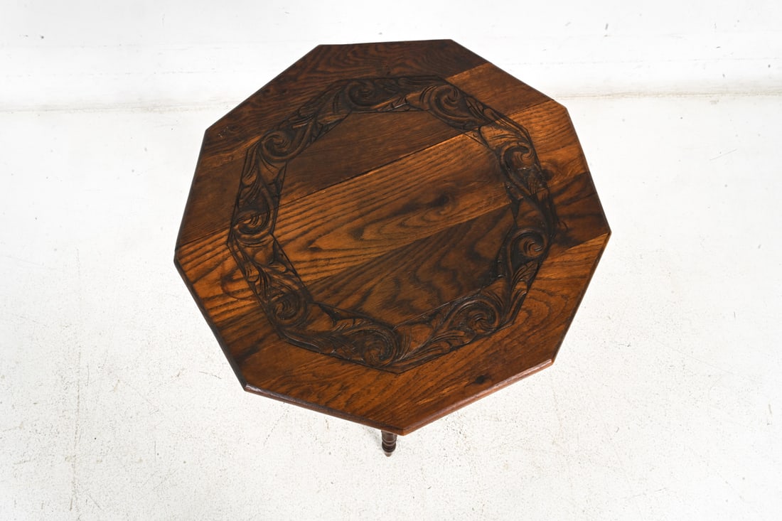 DUTCH BOBBIN TURNED OAK OCTAGONAL SIDE TABLE - 3