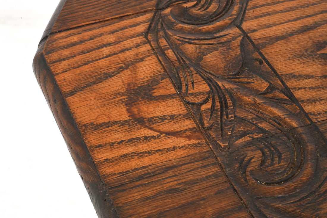 DUTCH BOBBIN TURNED OAK OCTAGONAL SIDE TABLE - 5