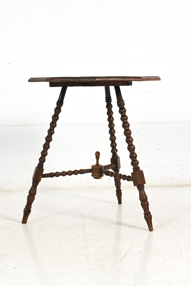DUTCH BOBBIN TURNED OAK OCTAGONAL SIDE TABLE - 7