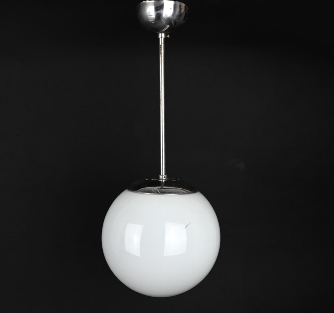 BAUHAUS STYLE GERMAN CHROME & GLASS PENDANT LIGHT (1 of 12)