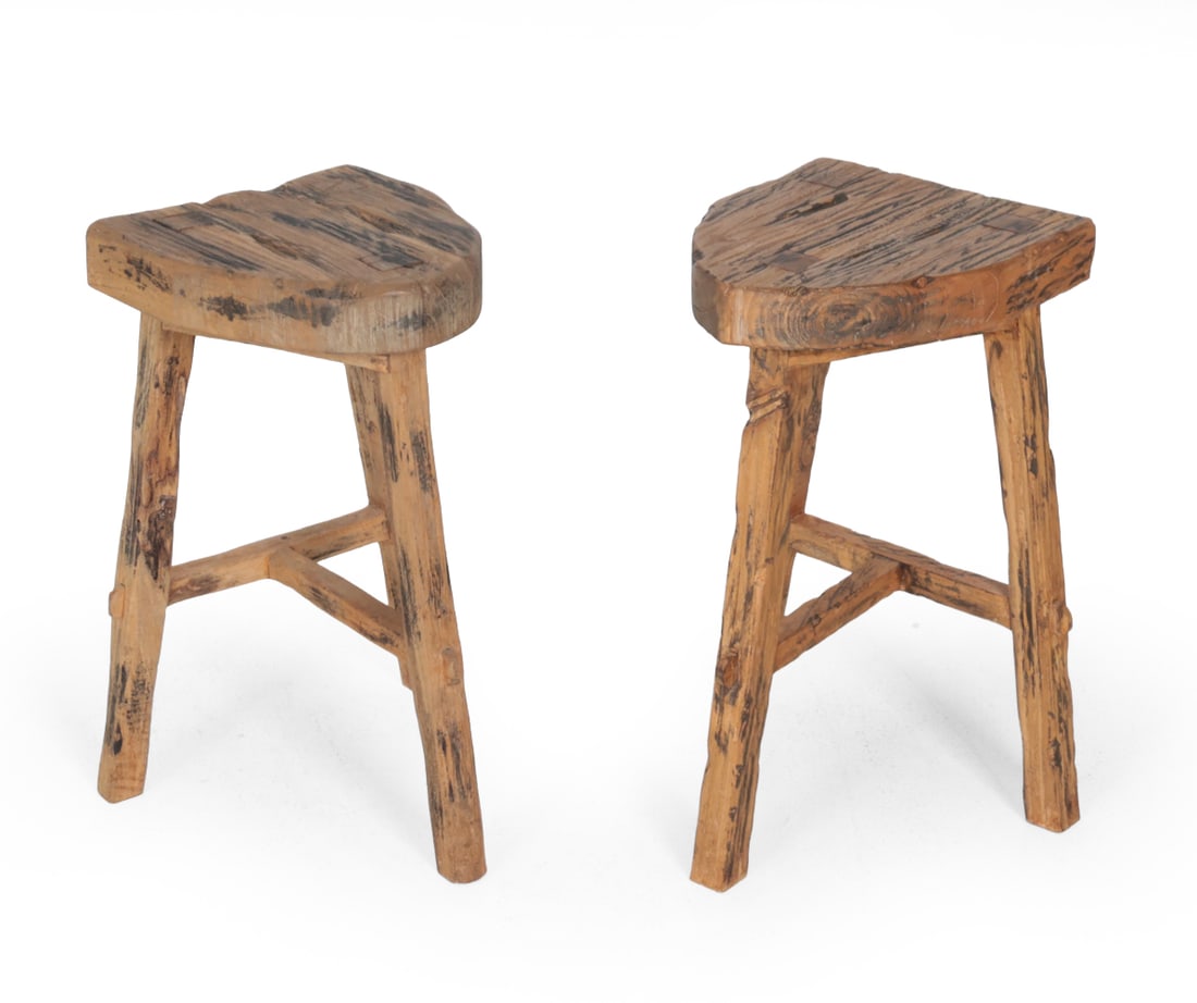 PAIR OF DUTCH BRUTALIST ELM STOOLS (1 of 15)