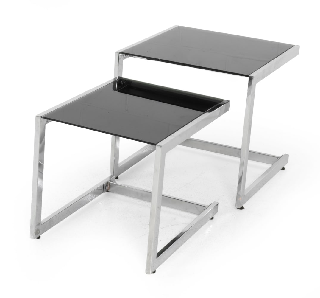 ITALIAN GLASS & CHROME NESTING TABLES C. 1970S (1 of 12)