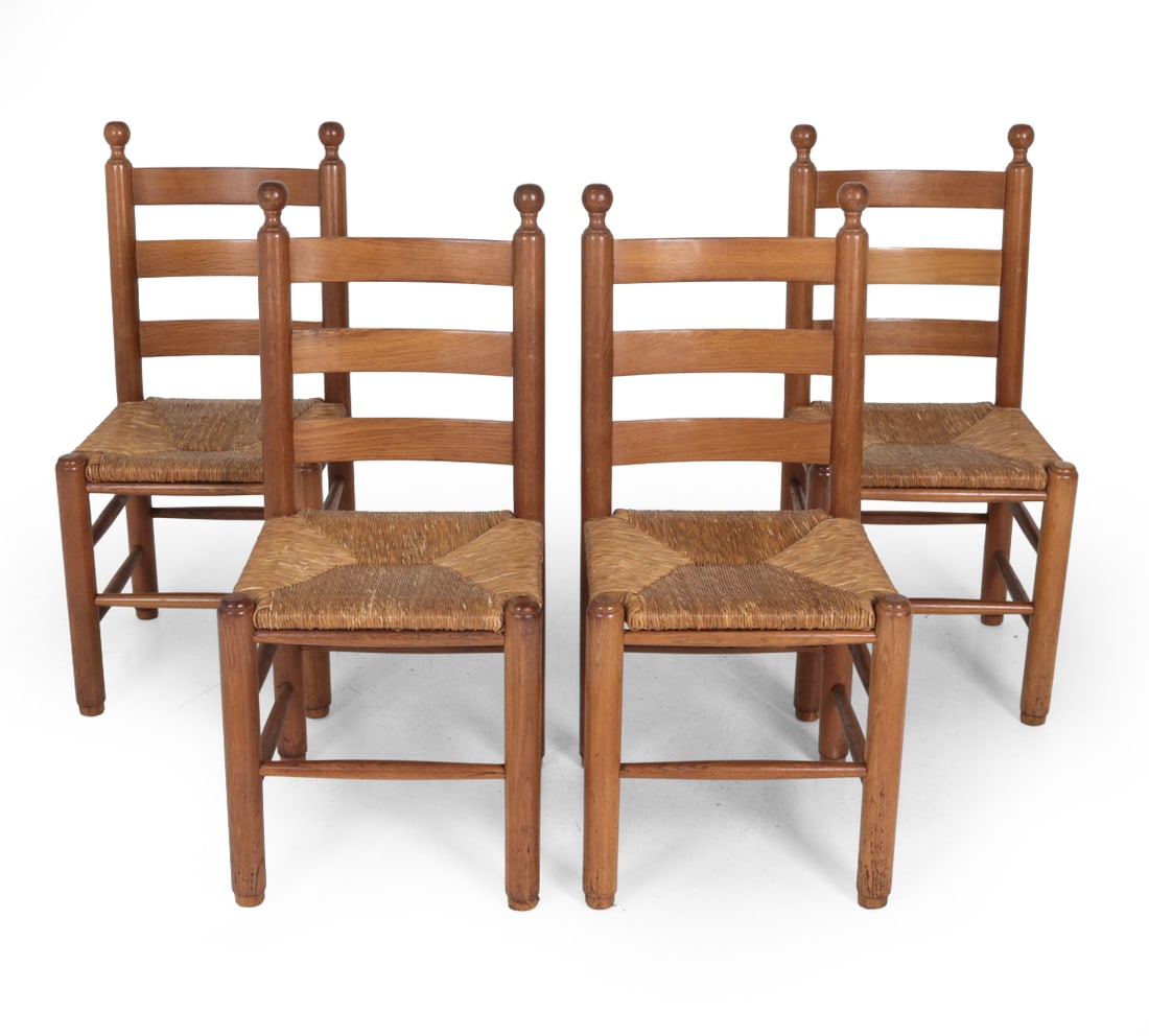 (4) DUDOUYT STYLE FRENCH OAK & RUSH DINING CHAIRS (1 of 14)