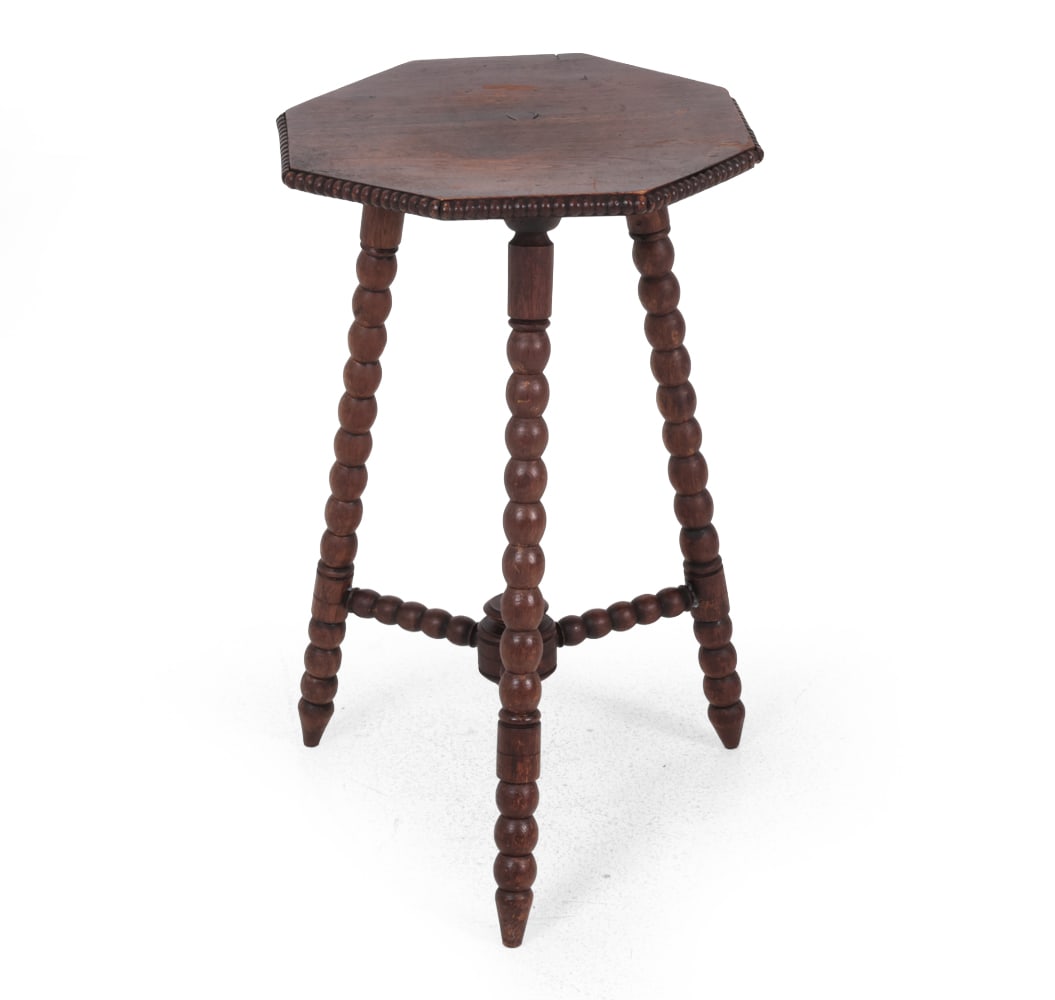DUTCH BOBBIN TURNED OAK SIDE TABLE - 4