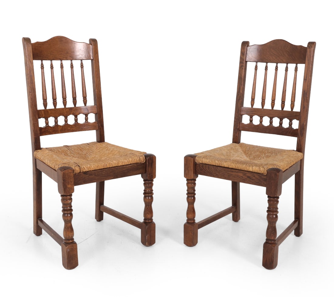 PAIR OF DUTCH RUSH & OAK DINING CHAIRS (1 of 16)
