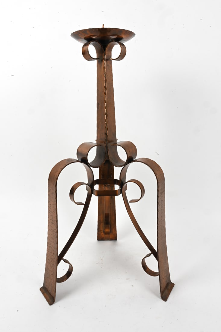 GOTHIC REVIVAL HAMMERED COPPER CANDLEHOLDER - 9