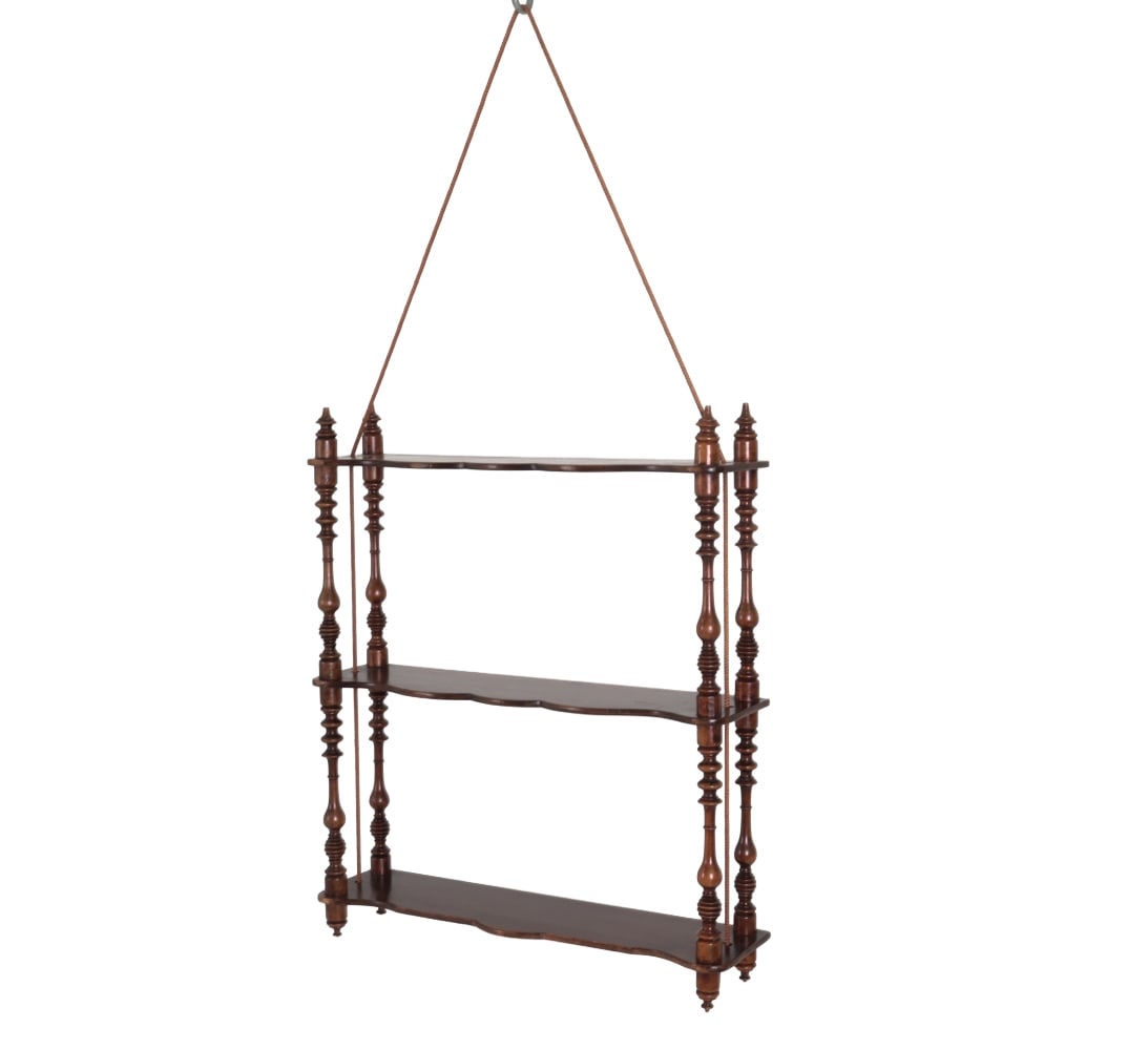 ANTIQUE TURNED WOOD HANGING WALL SHELF (1 of 17)