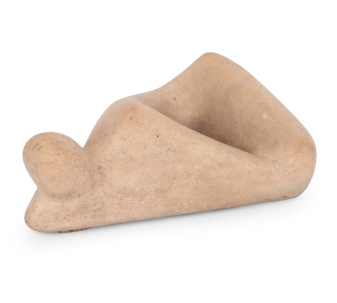 GERMAN CERAMIC ABSTRACT NUDE SCULPTURE C. 1960S: Abstract nude laying down on one side. Dimensions: H 3.75" x W 10.5" x D 6.25 " Condition: Wear consistent with age and use. Light rubs. minor soiling spots.