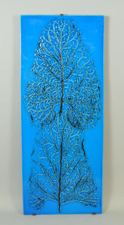 TOINI MUONA (1904-1987) CERAMIC TILE FOR ARABIA: Signed TM, Arabia. 1930s. Leaf motif, turquoise glaze. Dimension: H 26.5" X W 11" Condition: Excellent. Provenance: From the Westport, CT Estate of artist Shirley Black