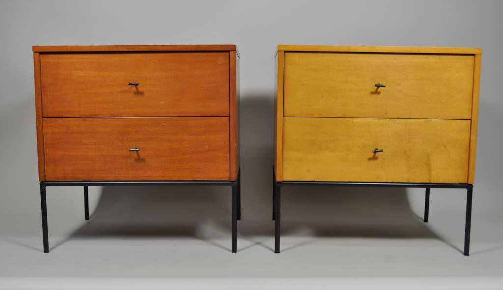 PAIR OF PAUL MCCOBB PLANNER GROUP NIGHT STANDS: circa 1950, executed in maple and black enameled steel H 25.5" X L 24" X W 18.25" Condition: Scratches to tops.