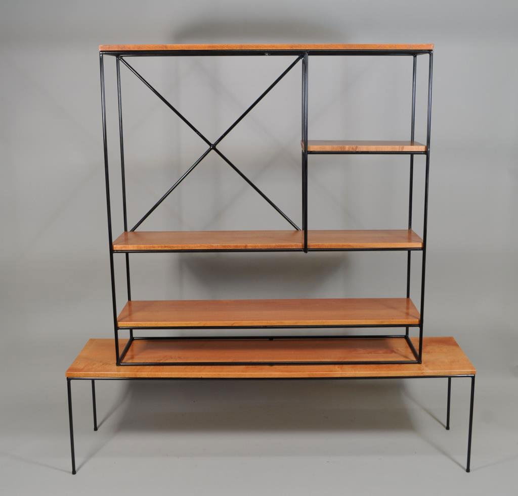 PAUL MCCOBB PLANNER GROUP 2-PART ROOM DIVIDER: circa 1950, executed in maple and black enameled steel H 66" X L 63" X W 16" Condition: Refinished.