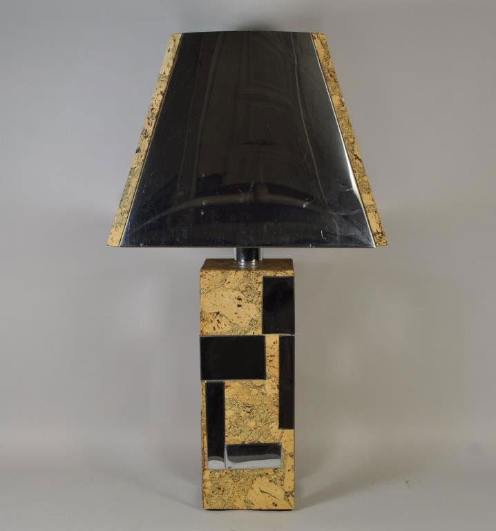CHROME & CORK LAMP BY PAUL EVANS FOR DIRECTIONAL: H 31.5" X L 16.5" X W 16.5"