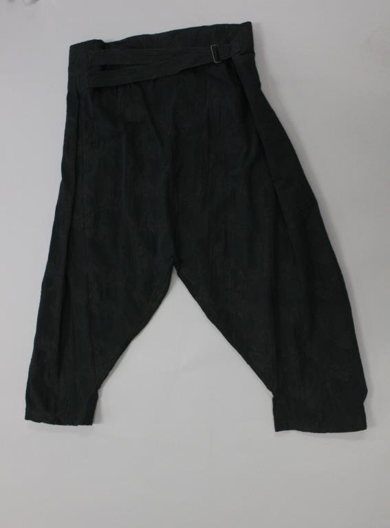 IVAN GRUNDAHL COPENHAGEN BLACK BROCADE COTTON PANT: Black cotton pants. Black on black brocade. Original label. Lagenlook or Harem pant design Condition: Good, used condition. Lightly soiled, will clean. From a Port Chester, NY Estate Size: Womens 42