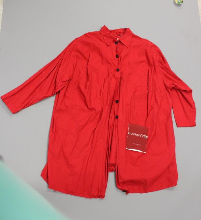 RUNDHOLZ JAPAN RED DIP COTTON BUTTON UP JACKET: Original label and detached tag. Condition: Very good, used. Size: OS From a Port Chester, NY Estate