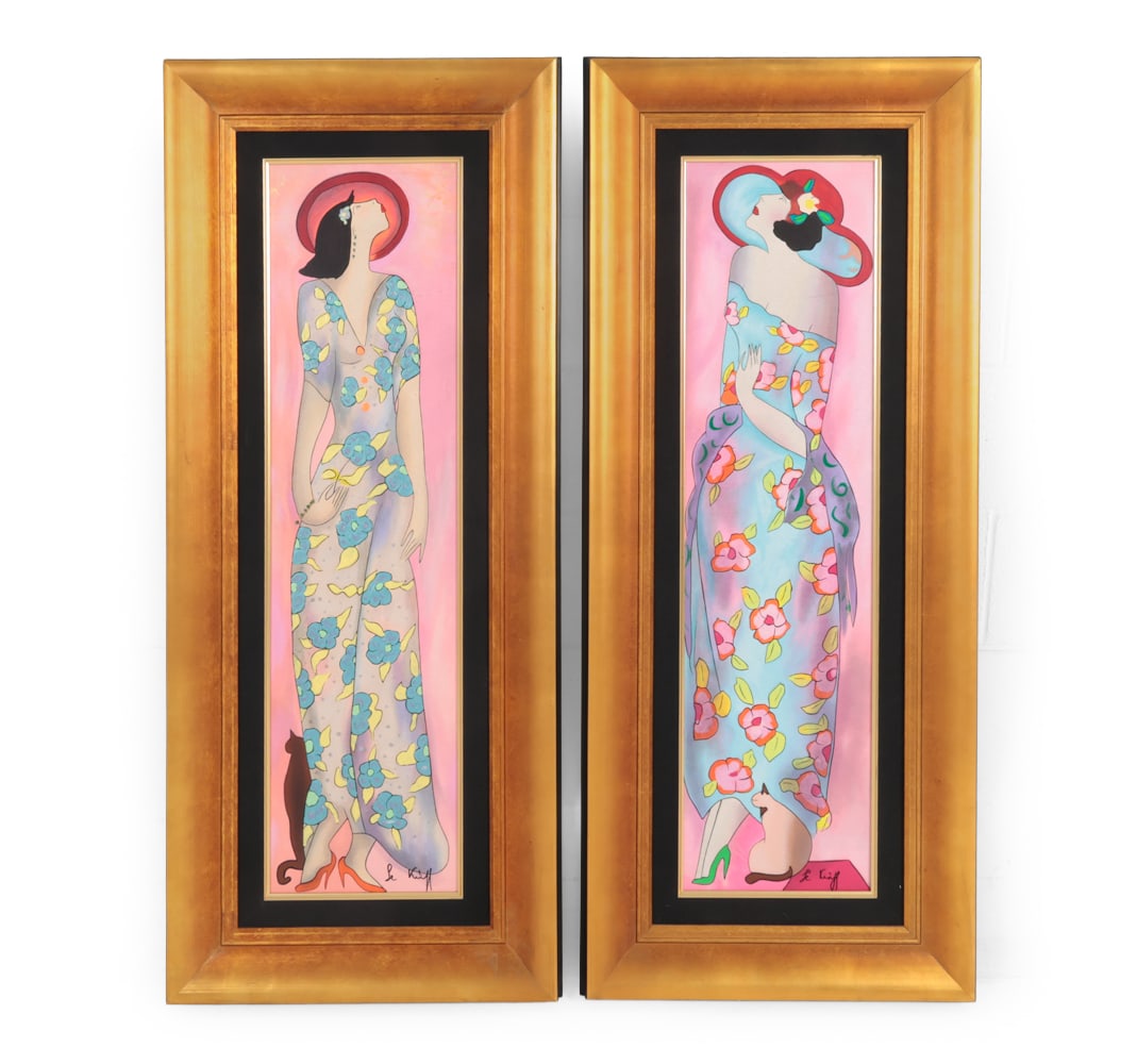 LINDA LE KNIFF (FRENCH, B.1949) SERIGRAPHS: (2) framed artworks. Signed lower right. Titled "Fraicheur" on frame and verso. Information label on verso. Dimensions: (Frame) H 47.75" x W 20.75" (Sight) H 37.5" x W 9.75" Condition: Wear consistent