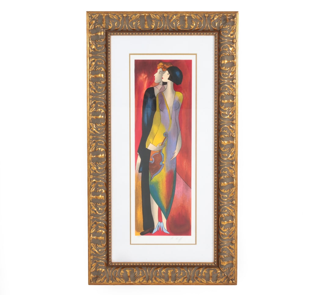 LINDA LE KNIFF (FRENCH, B.1949) FRAMED SERIGRAPH: "West". Signed, numbered 166/350 lower margin. Titled with information label on verso. Dimensions: (Frame) H 38.5" x W 21.5" (Sight) H 26" x W 9" Condition: Wear consistent with age. Minor rubs. Light