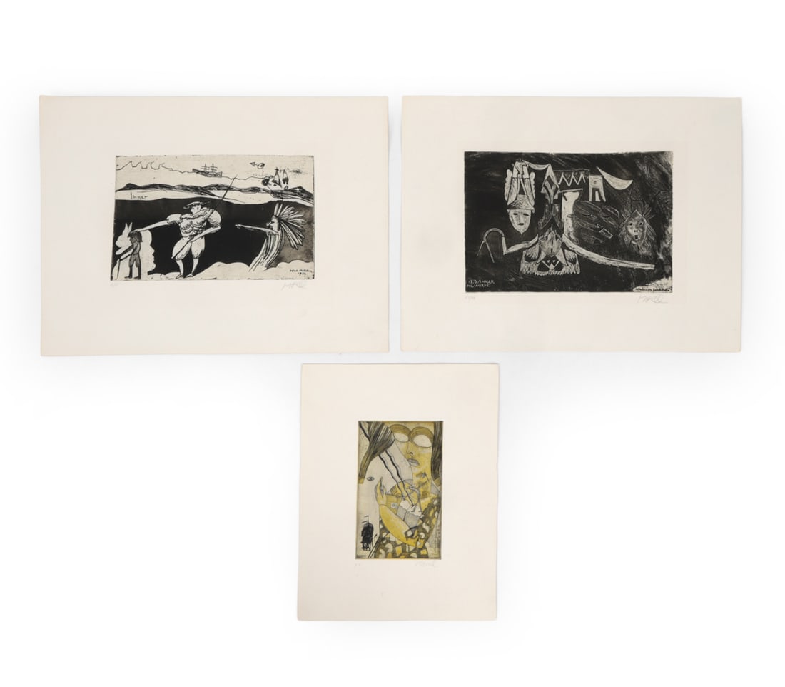 PIT MORELL ABSTRACT LITHOGRAPHS: (3) Signed, numbered, dated lower margin. Dimensions: (Largest) H 15.75" x W 11.75" Condition: Wear consistent with age. Minor toning and light creasing to edges.