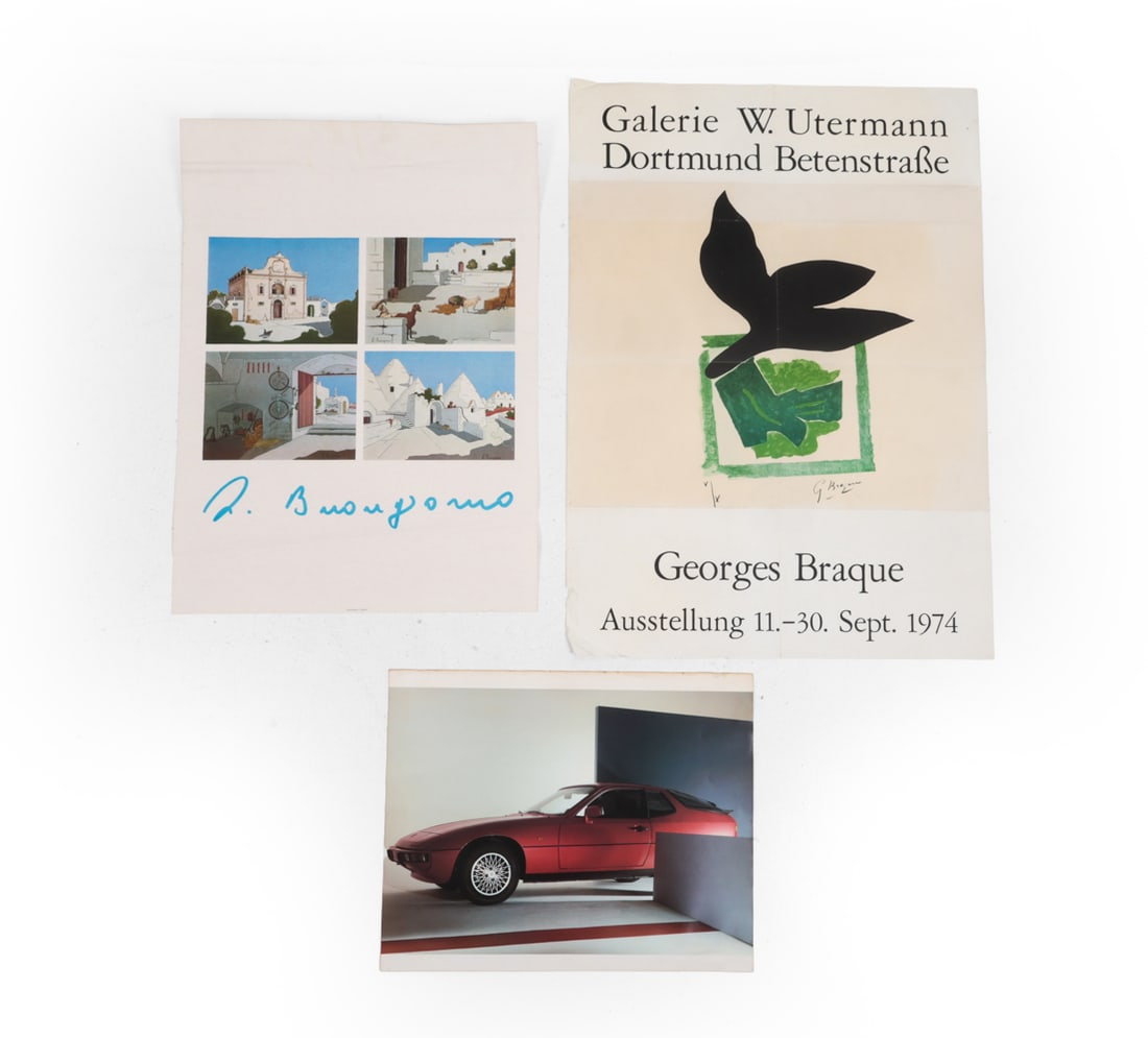POSTERS GROUPING INCL. PORSCHE 924: (3) Posters. Dimensions: (Largest) H 32.75" x W 23.5" Condition: Wear consistent with age. Creasing, folding marks, soiling, toning. The large poster has tears to edges.