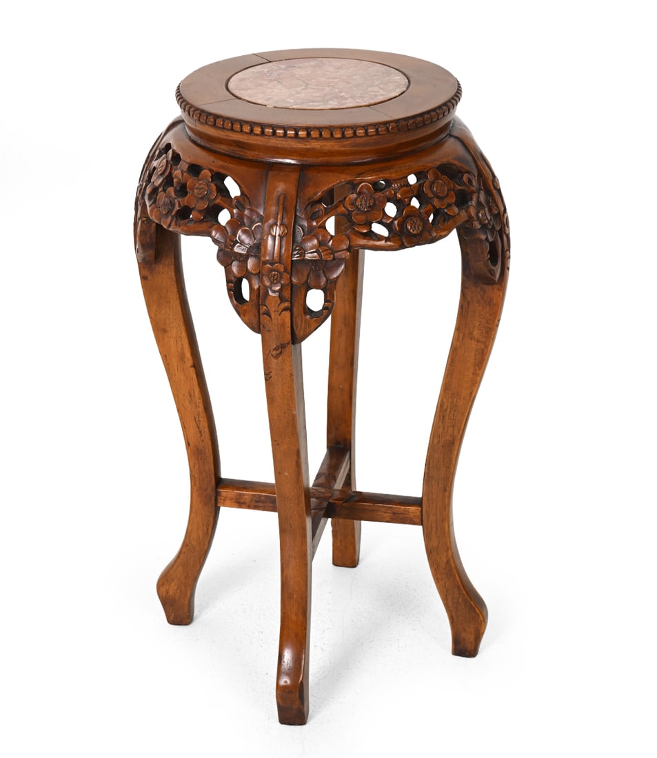 CHINESE MAHOGANY & MARBLE PEDESTAL TABLE (1 of 12)