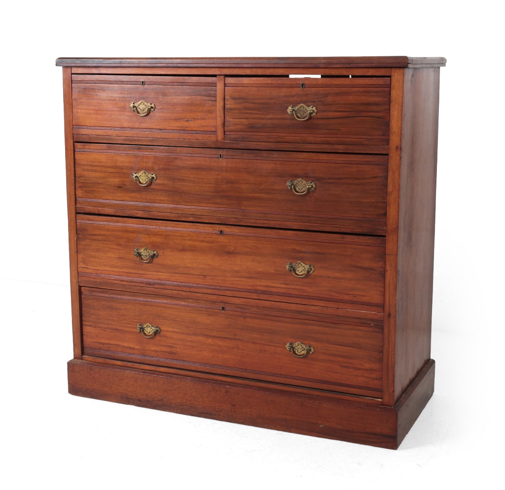 ANTIQUE MAPLE & CO ENGLISH WALNUT CHEST OF DRAWERS (1 of 1)