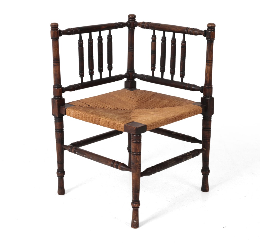 ANTIQUE 19TH C. OAK & CORD CORNER CHAIR (1 of 1)