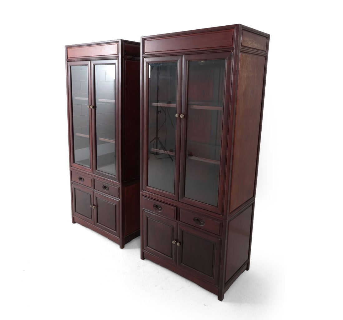 PAIR CHINOISERIE STYLE MAHOGANY DISPLAY CABINETS (1 of 1)