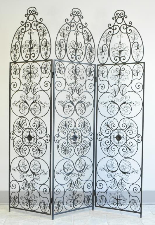 BJORN WINBLAD DECORATIVE FOLDING IRON SCREEN: Dimension: 76" H x 54" L Condition: Good