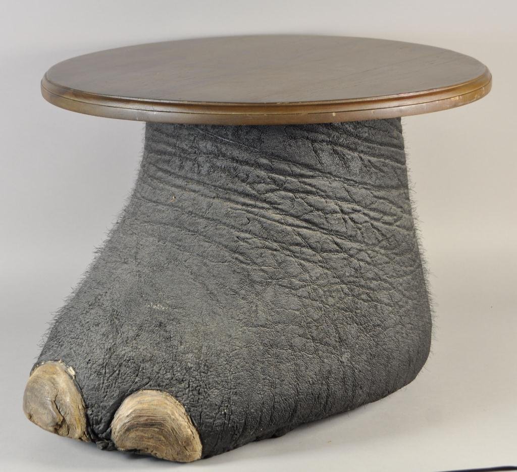MID-CENTURY ELEPHANT FOOT TABLE: Dimensions:H 15" x Dia. 20" Condition: very good Provenance: From the seedhouse, NYC