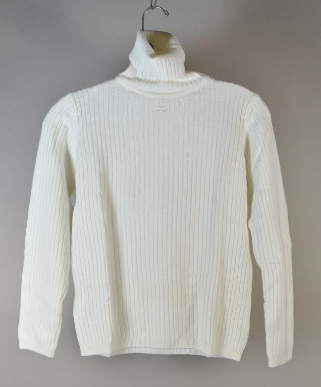HOUSE OF COURREGES WHITE TURTLENECK: Rib Knit European size: SMALL Condition: Very Good Provenance: From the seedhouse, NYC