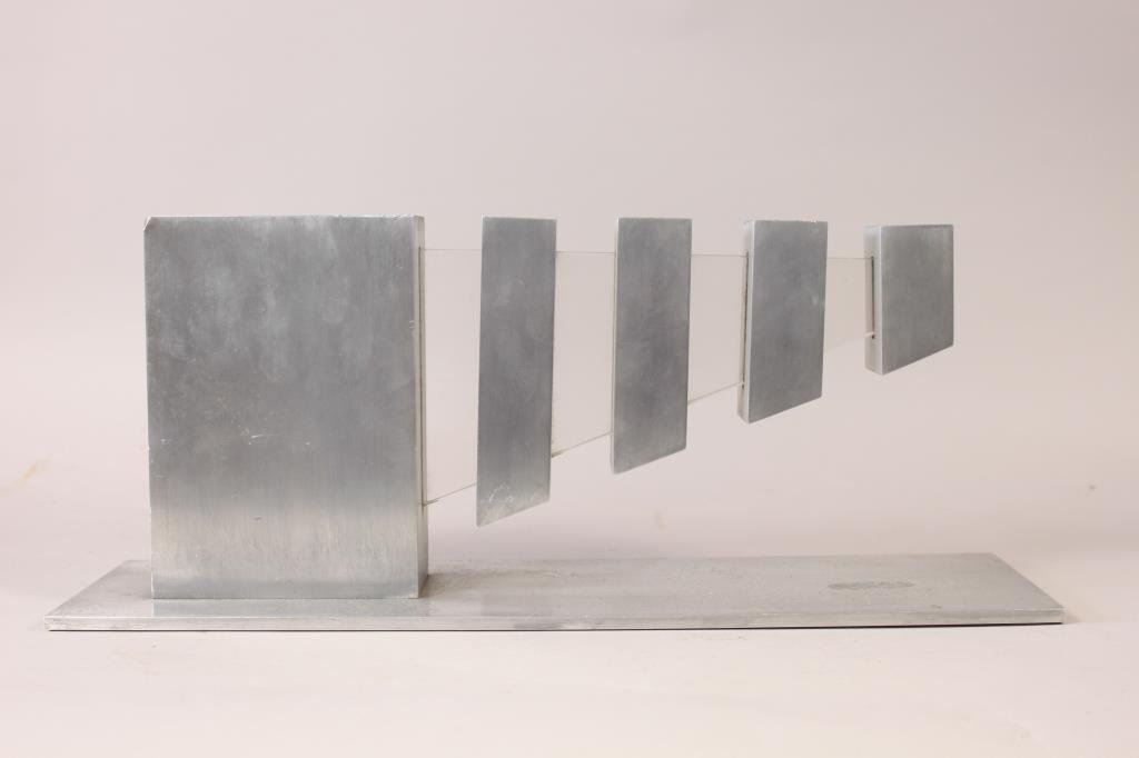 MENASHE KADISHMAN ALUMINUM SCULPTURE 2/10: Marked to bottom Dimensions: L 18" x W 5 3/4" x H 7 1/4" Condition: good, scattered surface scratching, small ding to corner