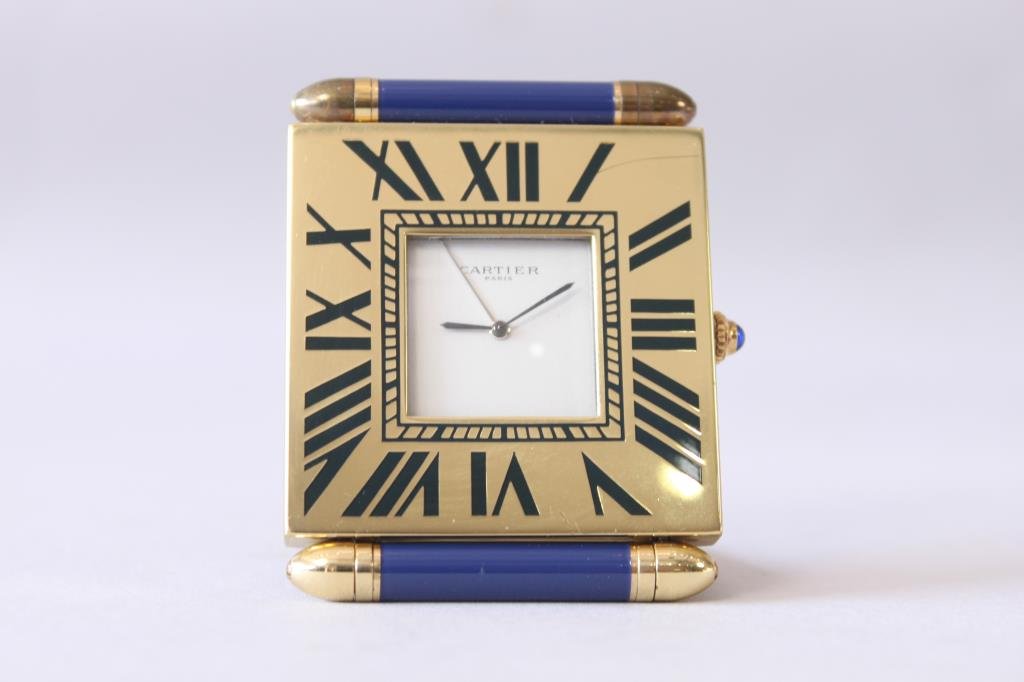 1987 CARTIER TRAVEL DESK CLOCK: Dimension: 2.5" X 2" Condition: Good. Small scratch near 1:00