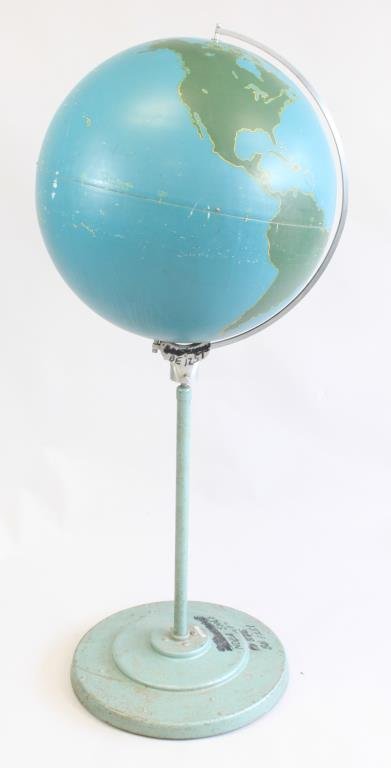 LARGE A.J. NYSTROM STANDING GLOBE: A.J. Nystrom Co. Dimension: H 52" X Diameter 20" Condition: Marker writing on base.