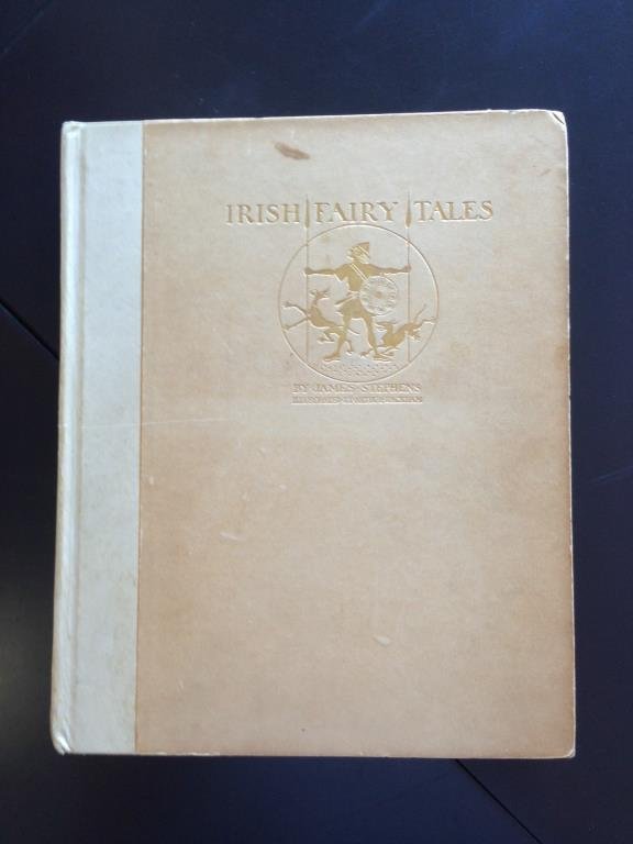 IRISH FAIRY TALES SIGNED 1ST ED ARTHUR RACKHAM: Irish Fairly Tales by James Stephens. London: MacMillan & Co. 1920. Limited deluxe first edition. Signed by illustrator Arthur Rackham. One of only 520 signed copies. Vellum paper. 16 mounted color il