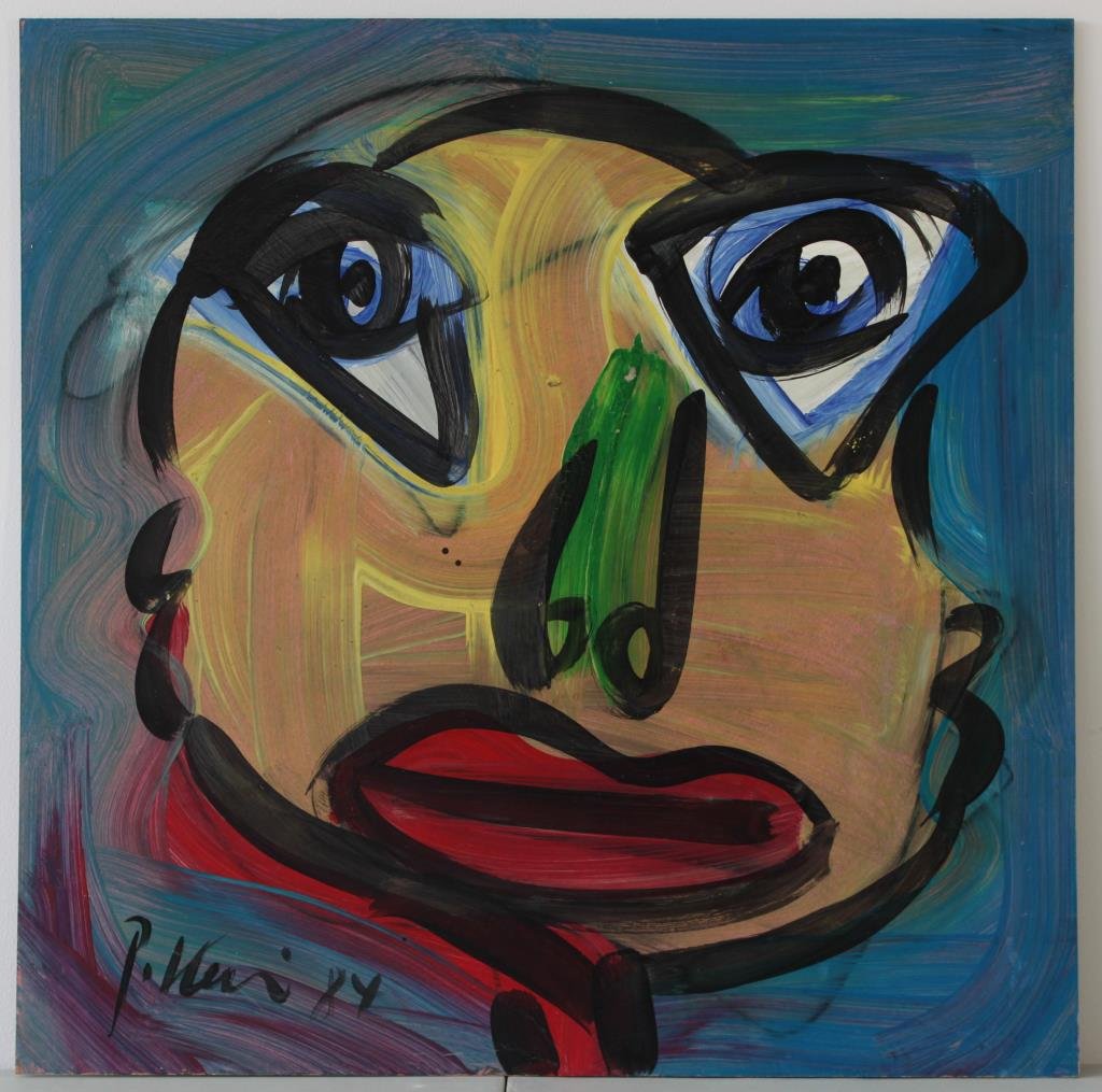1984 PETER KEIL ABSTRACT FACE PAINTING: Dimension: L 24:" X W 24" Condition: Very good