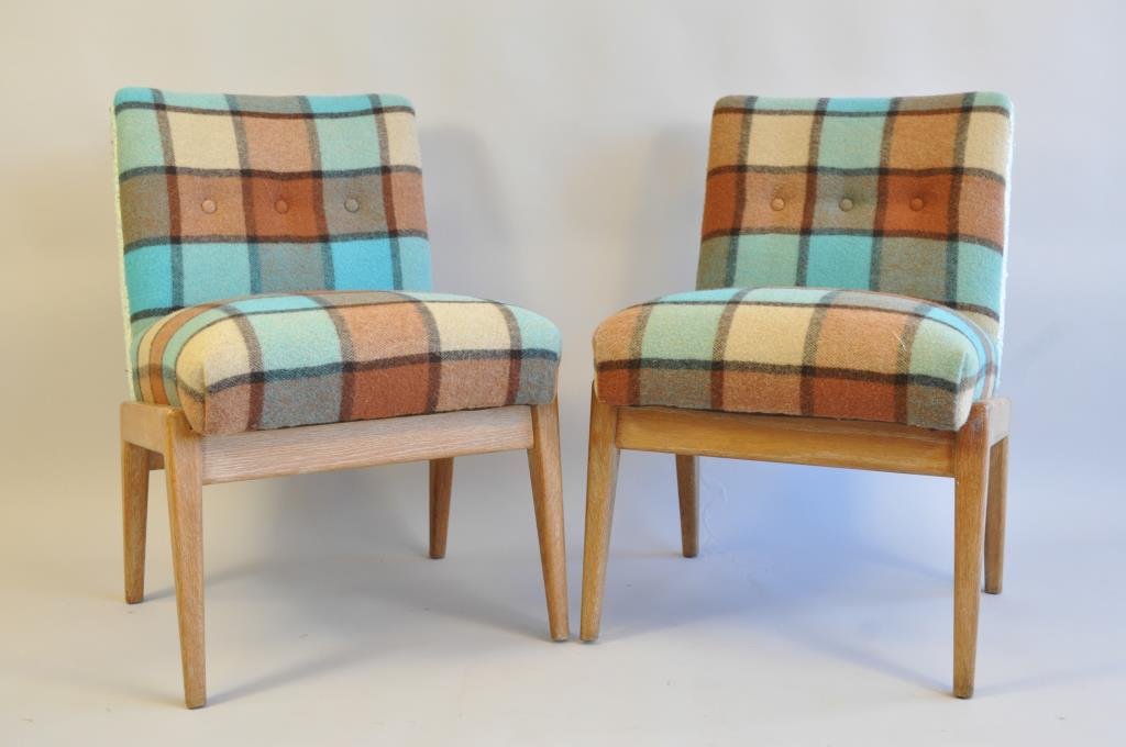 PAIR JENS RISOM SLIPPER CHAIRS: Dimension: L 21" X W 20" X H 32" Condition: Very Good