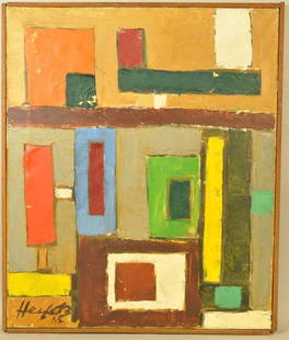 PAUL HEIFETZ (1927-2010 20TH CENTURY) ABSTRACT: Balance, 1962 Untitled (color abstract block forms ) Oil on canvas, signed left Dimension: H 22" X W 18", framed H 23.5 x W19" Condition: good Provenance: From the estate of Paul Heifetz, son of Yasha